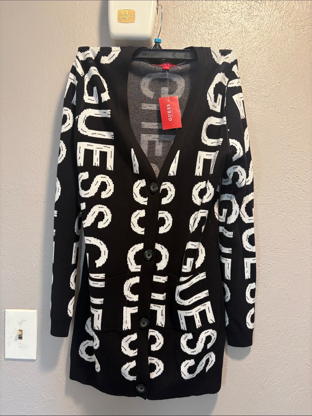 Guess Black and White Logo Cardigan